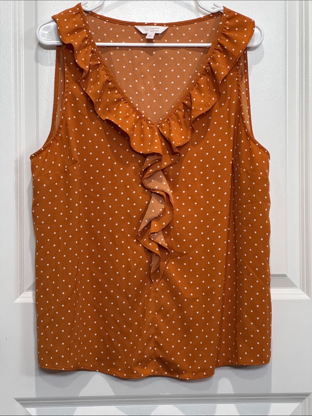 LC Lauren Conrad Gold Polka Dot Ruffle V-Neck Sleeveless Top